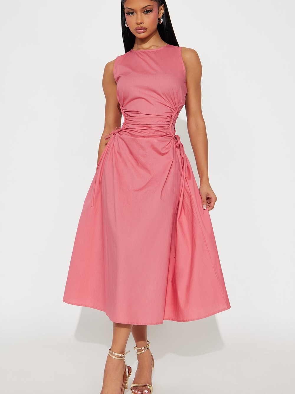 Fashion Nova Rose-Pink Midi Dress with Side Ruching